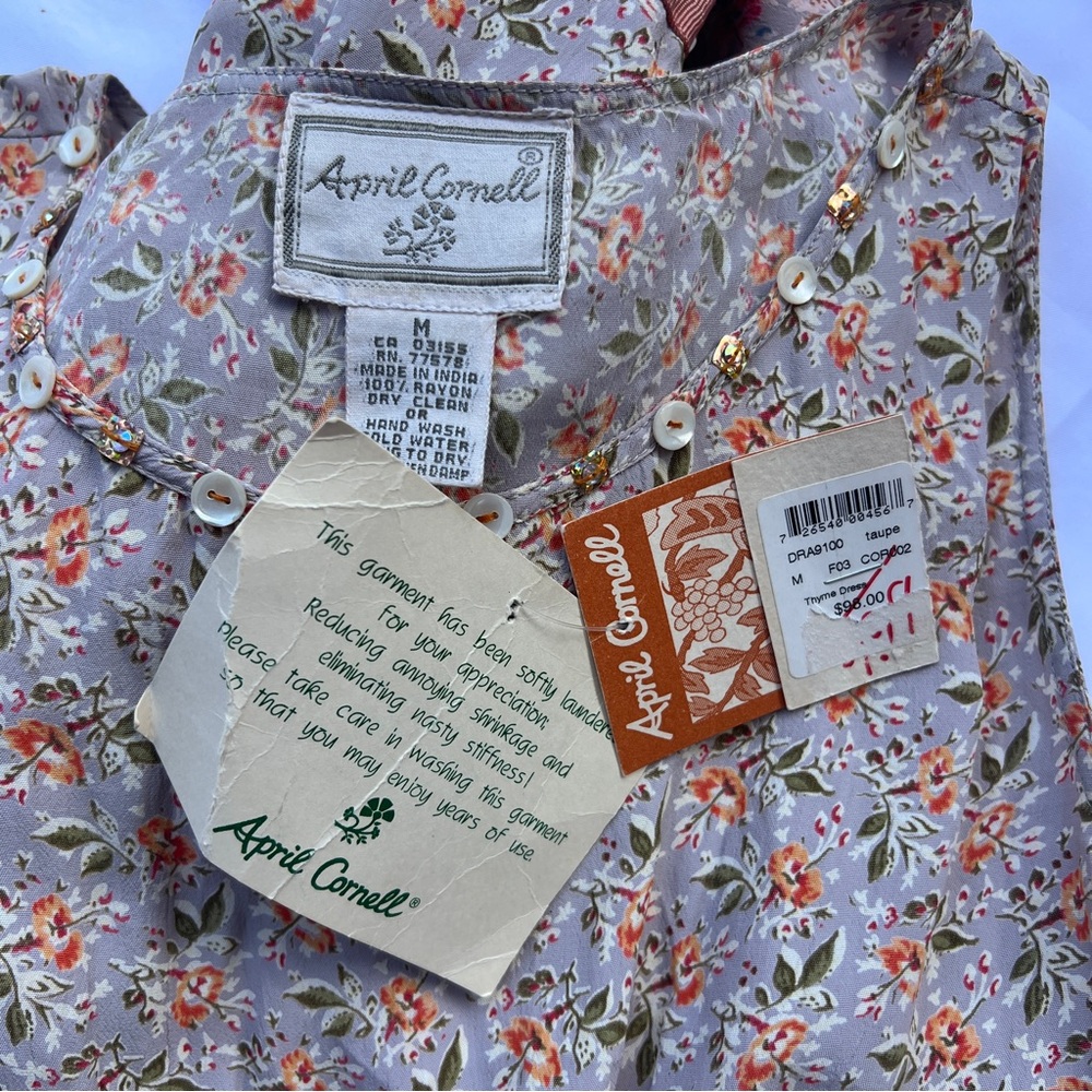 April Cornell taupe thyme dress floral medium NWT - Picture 14 of 16
